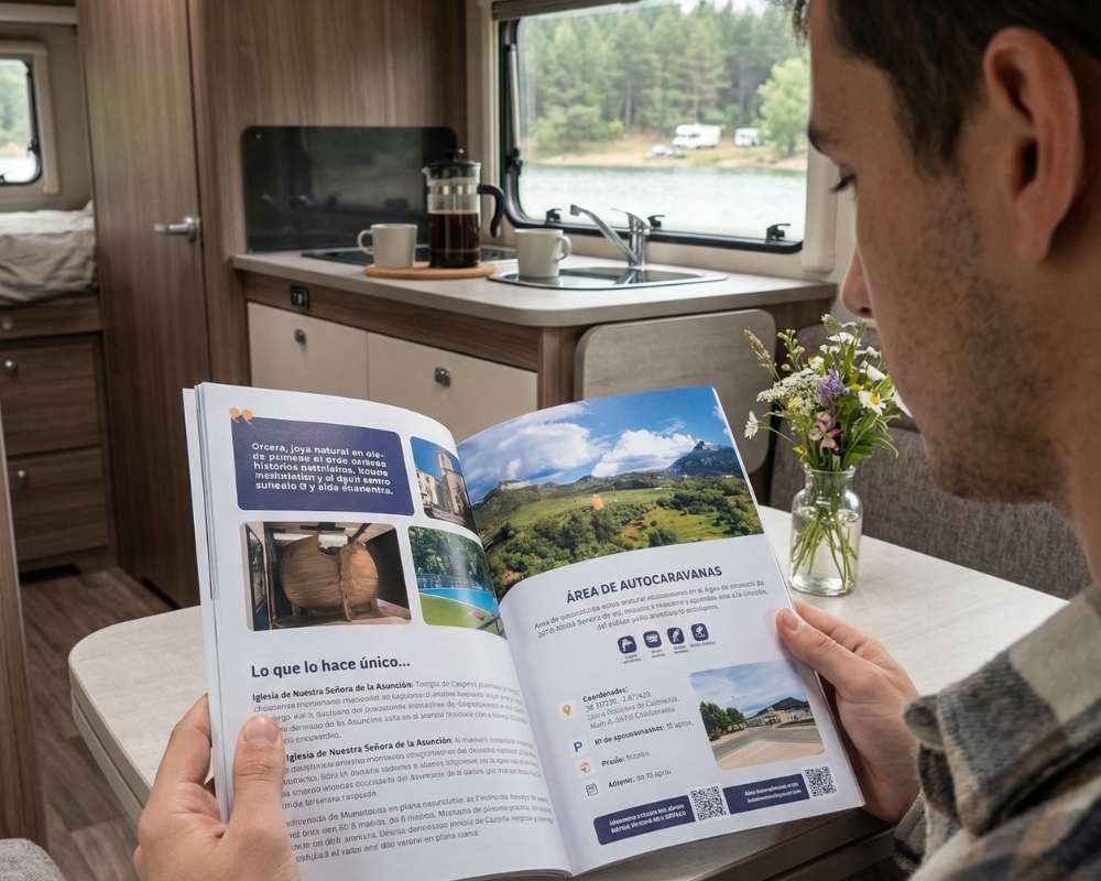 Leyendo la Guia de viaje en Autocaravana y Camper de Pueblos Mágicos de España