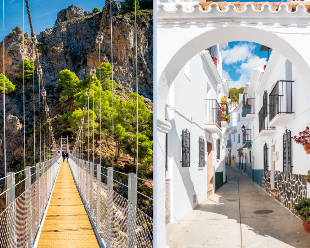 Cómpeta. Ruta el Saltillo y calle típica Cómpeta, pueblo blanco de Málaga, Andalucía. Ruta el Saltillo y calle típica