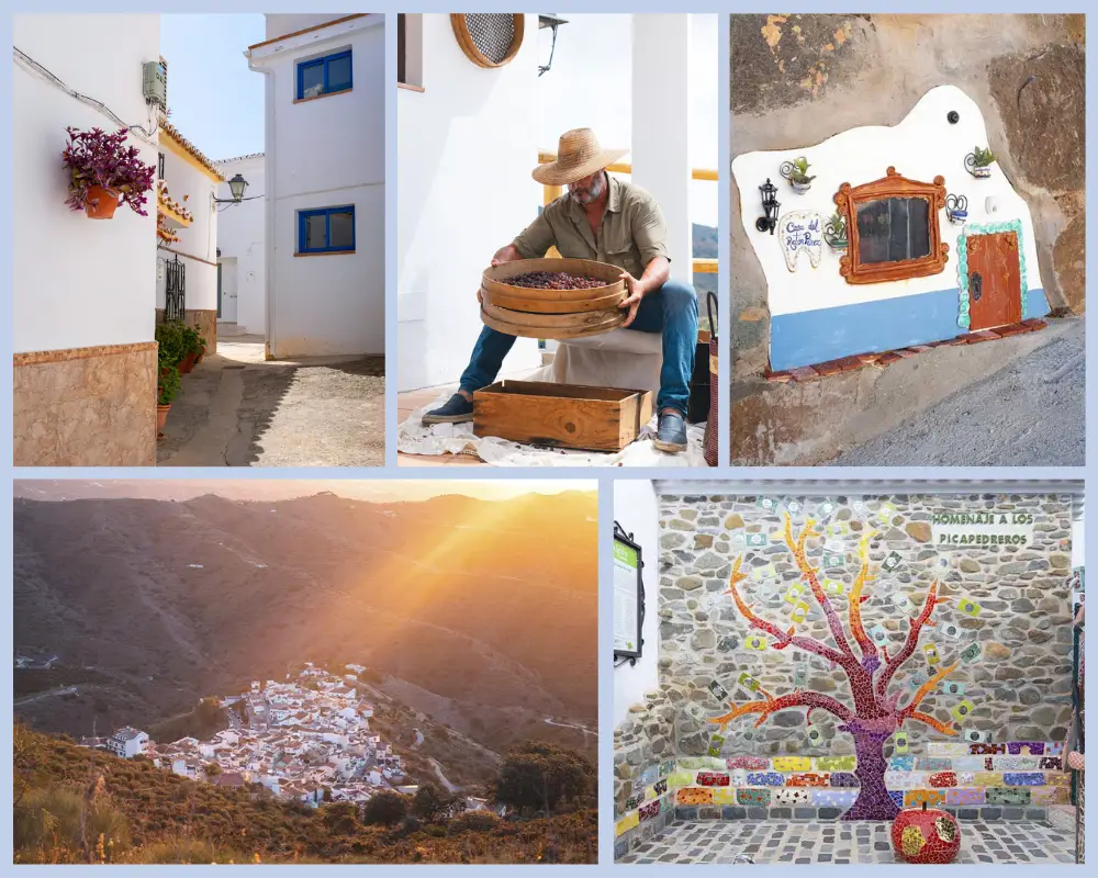 Moclinejo, Málaga. Panorámica aérea, calle decorada con macetas, ruta del Ratón Pérez Moclinejo, Málaga. Panorámica aérea, calle decorada con macetas, ruta del Ratón Pérez